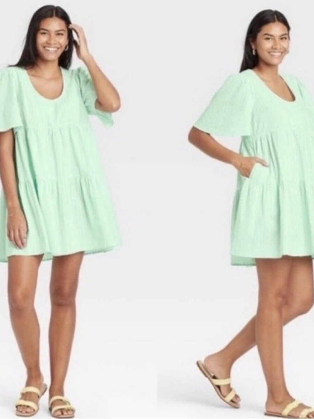 ❤️ a new day Light Aqua Tiered Mini Dress